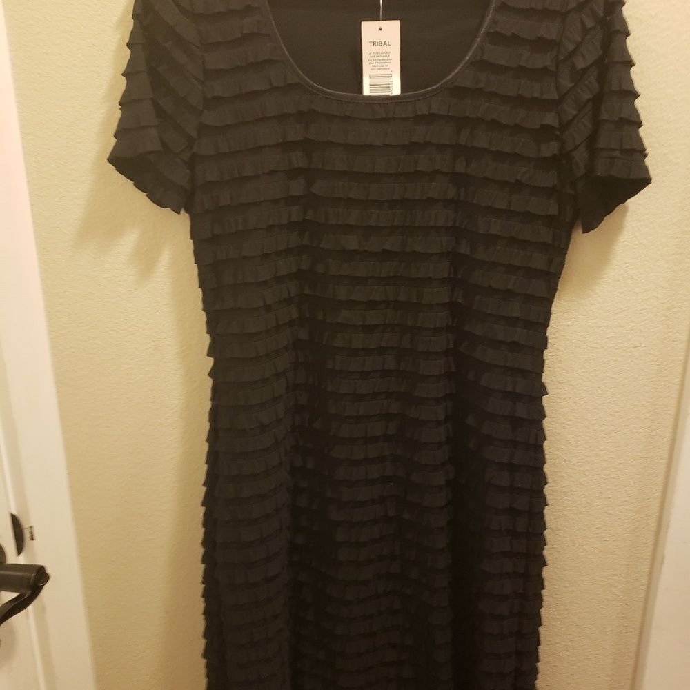Tribal Women's Black Pullover Ruffle Dress Size M NWT